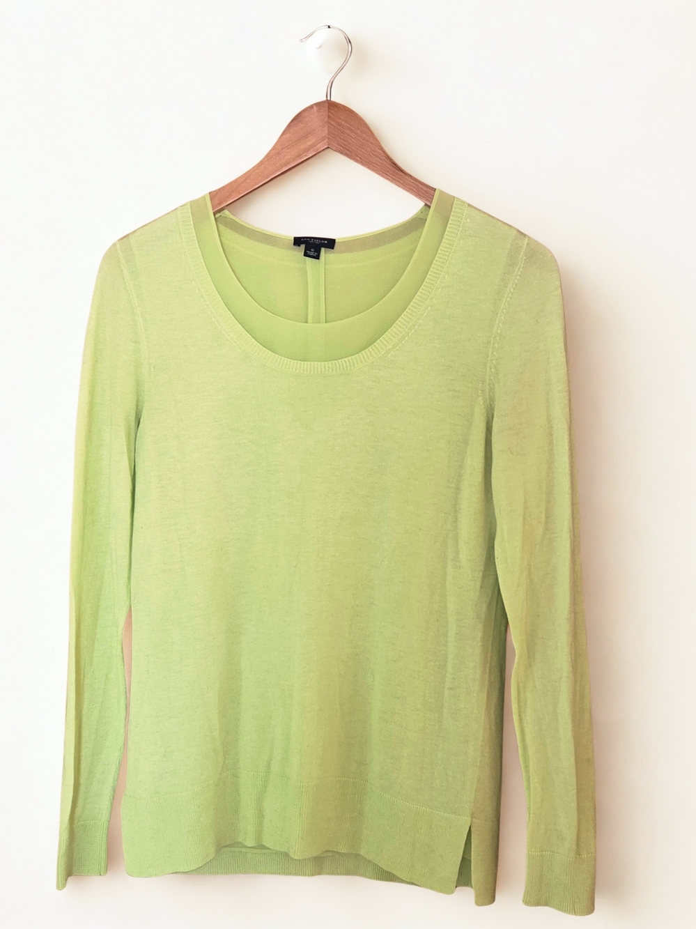 Ann Taylor Pale Lemon Chartreuse Long-Sleeve Knit Top